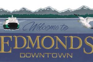 Sign painter Mack Benek created this design to replace the existing Edmonds welcome sign. It is one of four designs that will be reviewed at an open house on Wednesday. The other three designs were by Clayton Moss, whose firm was hired by the city to create a sign.
(Mack Benek)