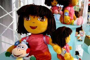 Dora and her friend Boots the monkey are Ty Beanie Babies featured in the movie Madagascar 2, a featured display by the Ty company at the New York Toy Fair at the Javits Center in New York Sunday, Feb. 15, 2009.  (AP Photo/Craig Ruttle)