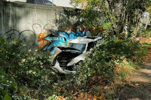 The aftermath of a car crash that occurred Wednesday at 44th Avenue between 164th and 168th Street. (Lynnwood Police)