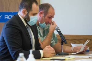 Kevin Best cries while reading a letter to the court during his sentencing hearing, on attempted first-degree rape of a child, at the Snohomish County Courthouse on Monday, Oct. 11, 2021 in Everett, Washington.  (Andy Bronson / The Herald)