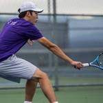 Kamiak's Josh Kim returns a volley during a match against Glacier Peak's Jason Yee at Glacier Peak High School on Tuesday, Oct. 12, 2021 in Snohomish, Wa. (Olivia Vanni / The Herald)