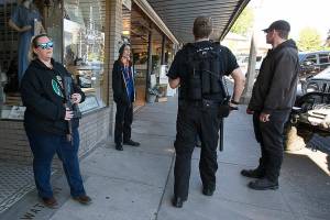 Armed citizens stand along First Street to protect businesses from possible looters on Monday, June 1, 2020 in Snohomish, Wa. (Andy Bronson / The Herald)