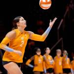 Tennessees Natalie Hayward, an Archbishop Murphy graduate, serves during a game against Texas Tech on Aug. 27 in Knoxville, Tennessee. (University of Tennessee athletics)