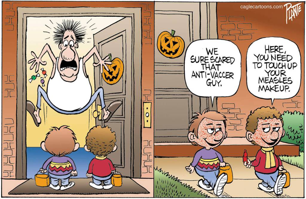 Halloween trick, anti-vaccer, measles, mumps, rubella, whooping cough, chickenpox, small poxtoon