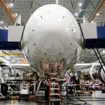 Employees work on a Boeing 787 Dreamliner during final assembly of the airplane at the Boeing Co. factory in Everett, Wash., on May 28, 2013. MUST CREDIT: Bloomberg photo by Patrick T. Fallon.