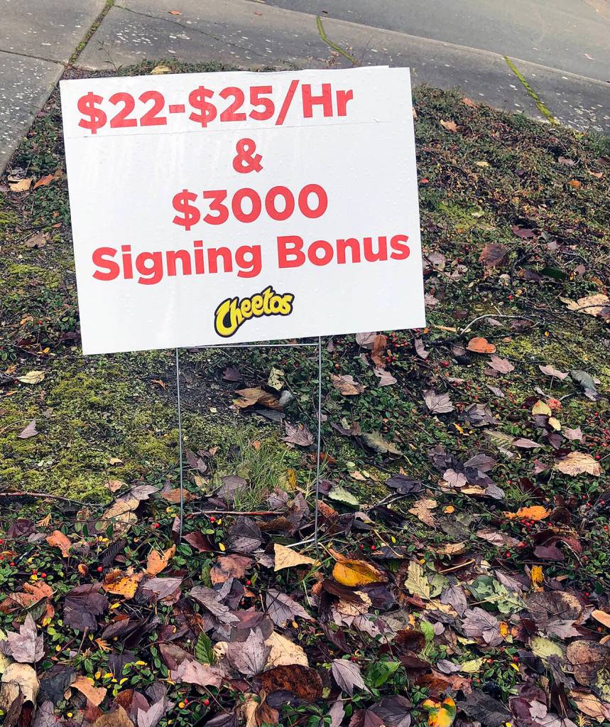 Sign outside the Frito Lay Distribution Center in Everett. (The Herald)
