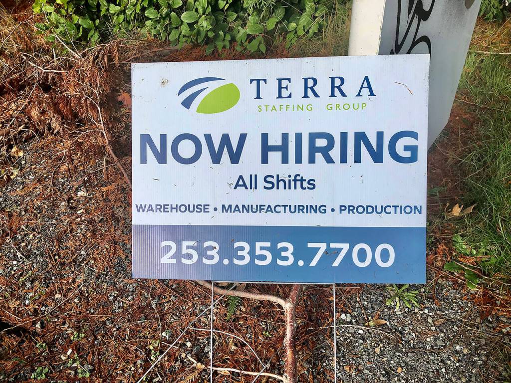 Sign near the Seaway Business Center at Seaway Boulevard and Merrill Creek Parkway in Everett. (The Herald)