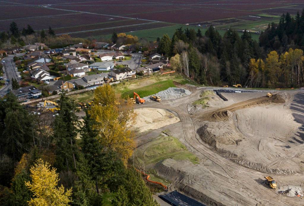 The Point subdivision sits above a recent landslide that occurred in the northeast corner of the former Go East Corp. landfill construction zone. (Olivia Vanni / The Herald)