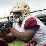 Jakobus Seth runs through chute drills during practice at Lakewood High School on Tuesday, Oct. 26, 2021 in Arlington, Wa. (Olivia Vanni / The Herald)