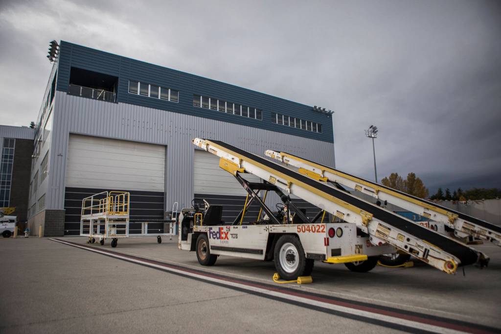 Outside the new FedEx facility at Paine Field. (Olivia Vanni / The Herald)