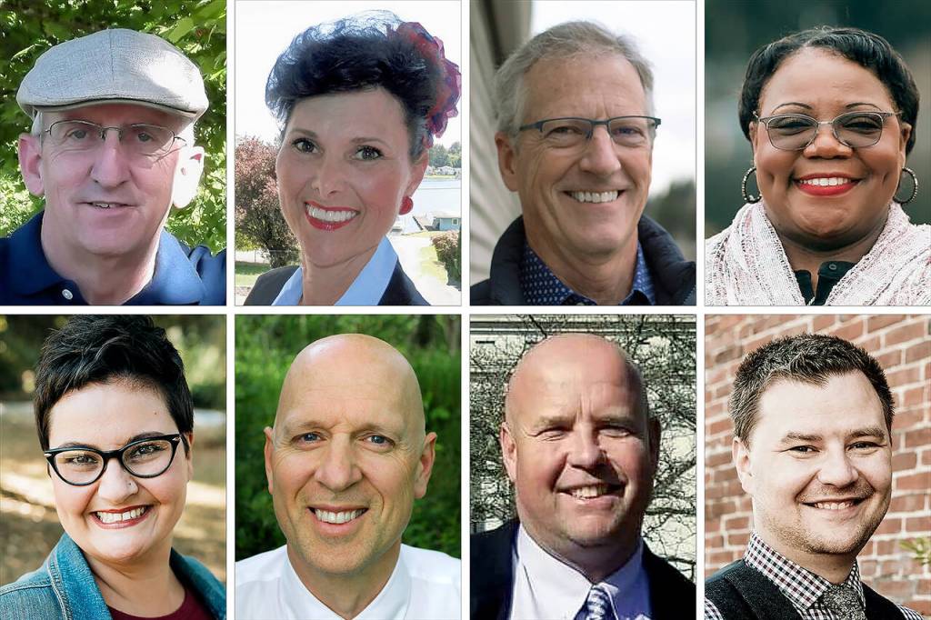 Top row (L-R): Kim Daughtry, Michele Hampton, Gary Petershagen, Joyce Copley. Bottom row (L-R): Jessica Wadhams, Steve Ewing, Marcus A. Tageant, Joseph Jensen.