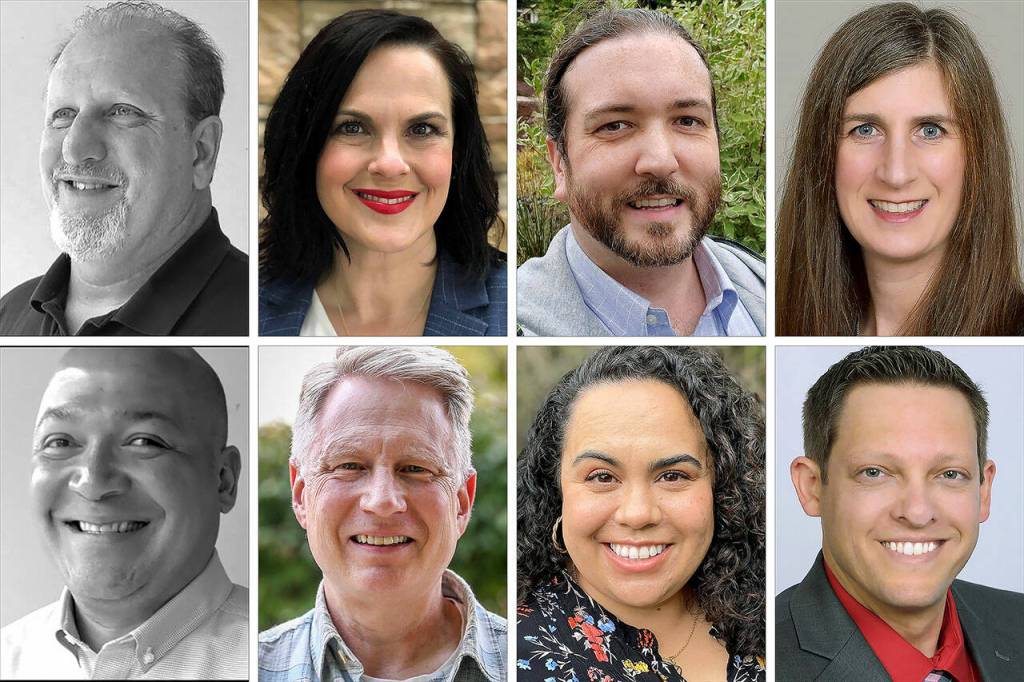 Top (L-R): Nicholas Swett, Stephanie Vignal, Benjamin Briles, Connie Allison. Bottom (L-R): Eric J. Cooke, Brian Holtzclaw, Melissa Duque, Adam R. Morgan.