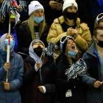 Glacier Peaks fans cheer the action of the field Friday night at Veterans Memorial Stadium in Snohomish on November 5, 2021. (Kevin Clark / The Herald)