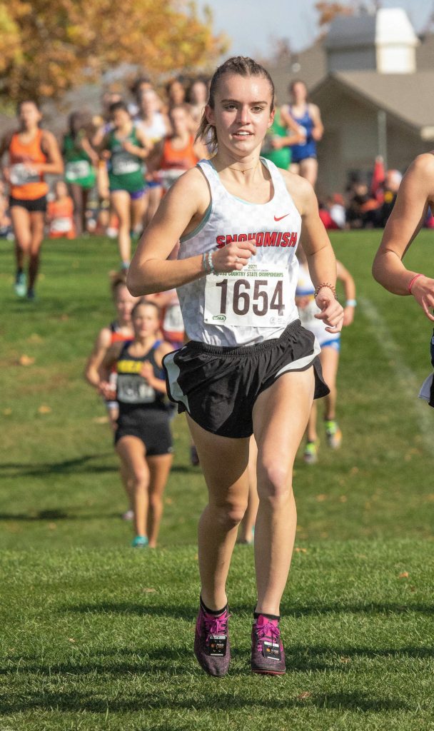 Snohomish sophomore Paige Gerrard placed sixth in the 3A girls race. (TJ Mullinax/For The Herald)
