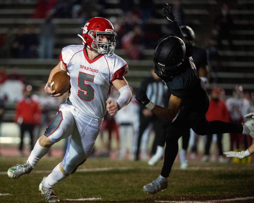After a stunning upset of Lincoln last week, Ryder Bumgarner and Stanwood look to pull another shocker in the Spartans first state playoff appearance in 25 years. (Pete Caster / The News Tribune)