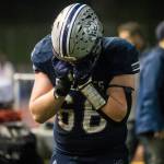 Glacier Peaks Adam Troxel becomes emotional after losing to Bothell and being knocked out of the playoffs on Friday, Nov. 12, 2021 in Snohomish, Wa. (Olivia Vanni / The Herald)
