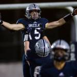 Glacier Peaks Trey Leckner is hoisted in the air by his teammate in celebration of his touchdown during the game against Bothell on Friday, Nov. 12, 2021 in Snohomish, Wa. (Olivia Vanni / The Herald)