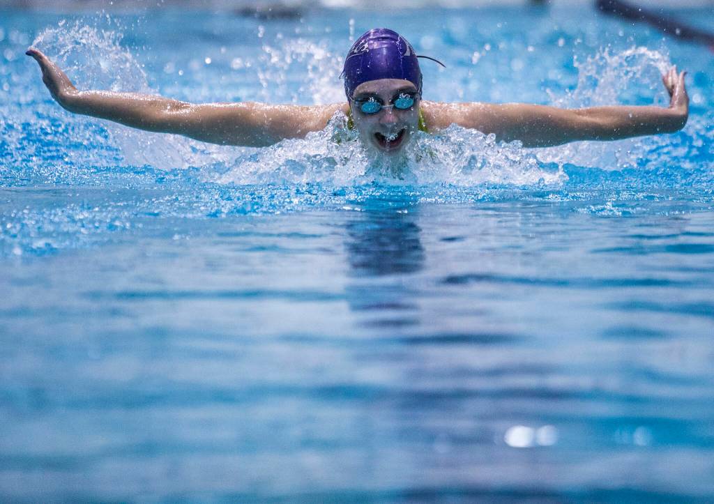 Kamiak sophomore Claire Smith won a 4A state title in the 100 butterfly. (Olivia Vanni / The Herald)