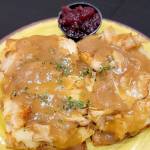 Open-faced turkey sandwich.