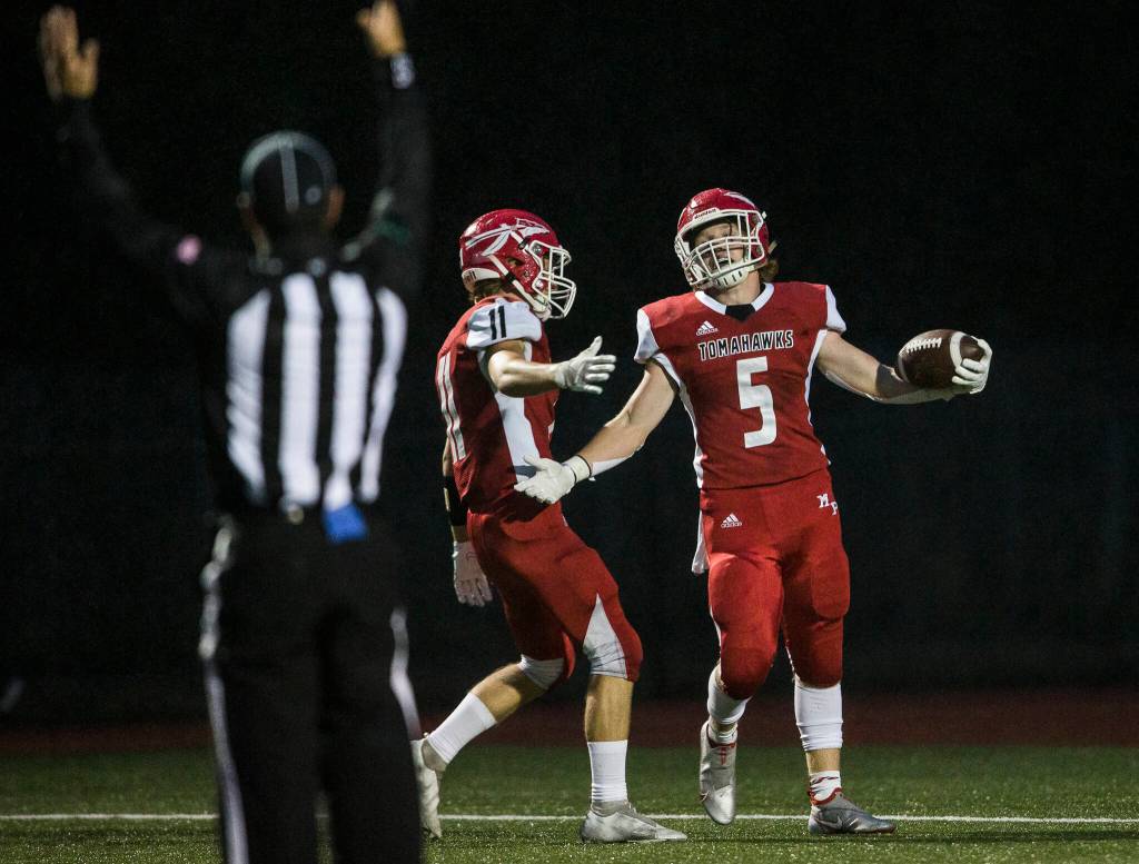Dylan Carson (right) and the Tomahawks will look to continue their high-scoring ways in Saturdays state quarterfinal. (Olivia Vanni / The Herald)