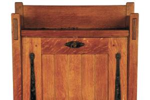 As an early example of Gustav Stickleys work, this oak fall front desk is an Arts and Crafts design. It sold for $3,900 at Cottone Auctions. (Cowles Syndicate)