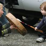 Stillaguamish tribal youth Gage and Kallen Boser drum together. (Contributed photo)