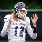 Lake Stevens Grayson Murren competes against ODea High School in Seattle on September 17, 2021. (Kevin Clark / The Herald)