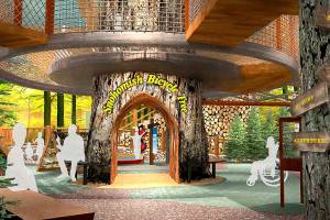 An artist's rendering shows features planned for the first floor of an expansion of the Imagine Children's Museum. The area will include a representation of the old bicycle tree in Snohomish and an outdoorsy Camp Imagine. (Imagine Children's Museum)
