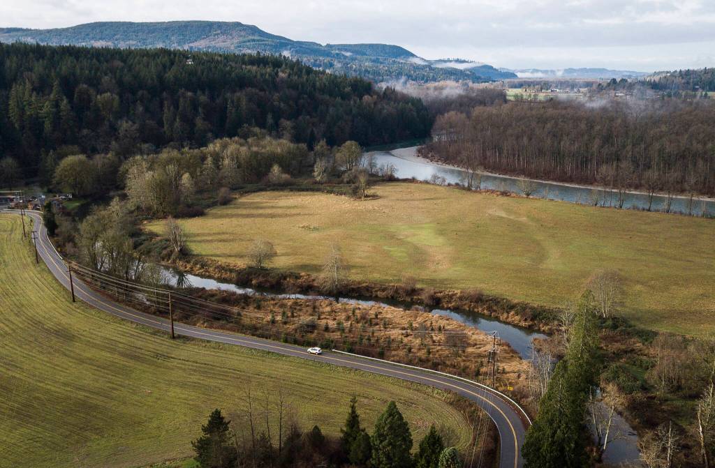 A section of Ben Howard road near Monroe that Snohomish County will raise due to flooding. (Olivia Vanni / The Herald)