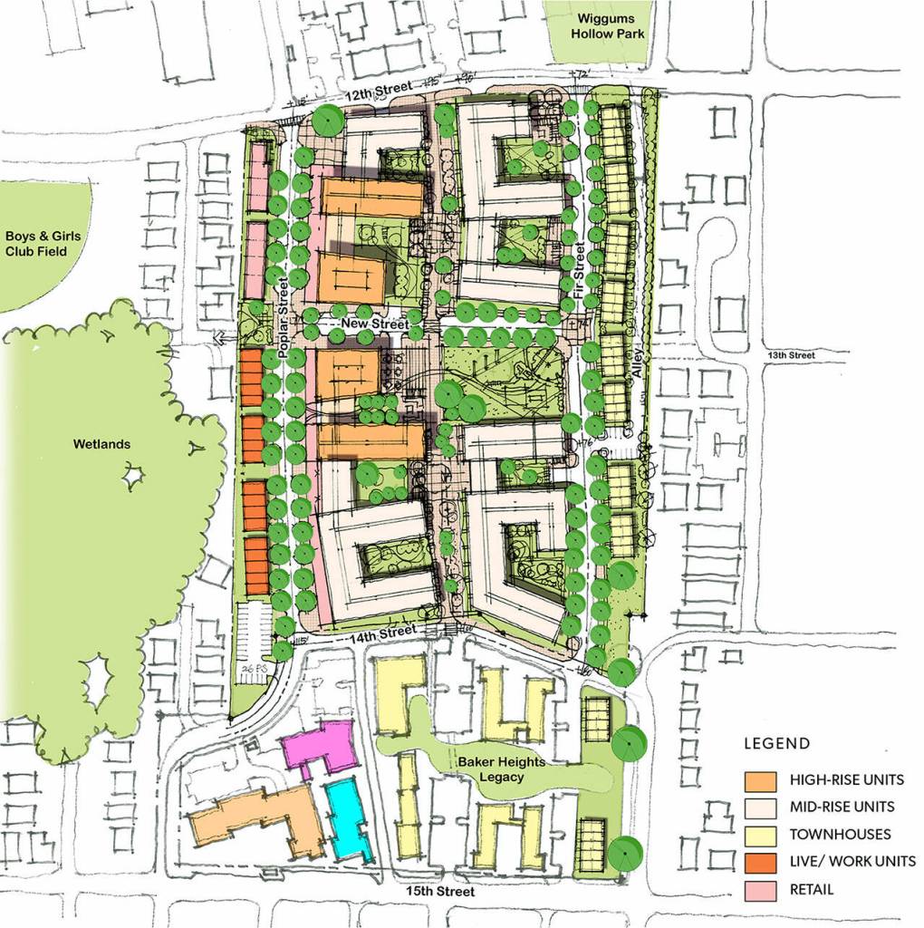 A plan for the redeveloped Baker Heights area of north Everett. (GGLO)