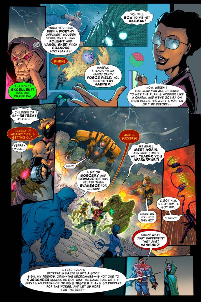 A page from The New Remarkables written by Carlos Raphael of Everett, art by Leandro Sandoval and color by Gabriel Roldan.