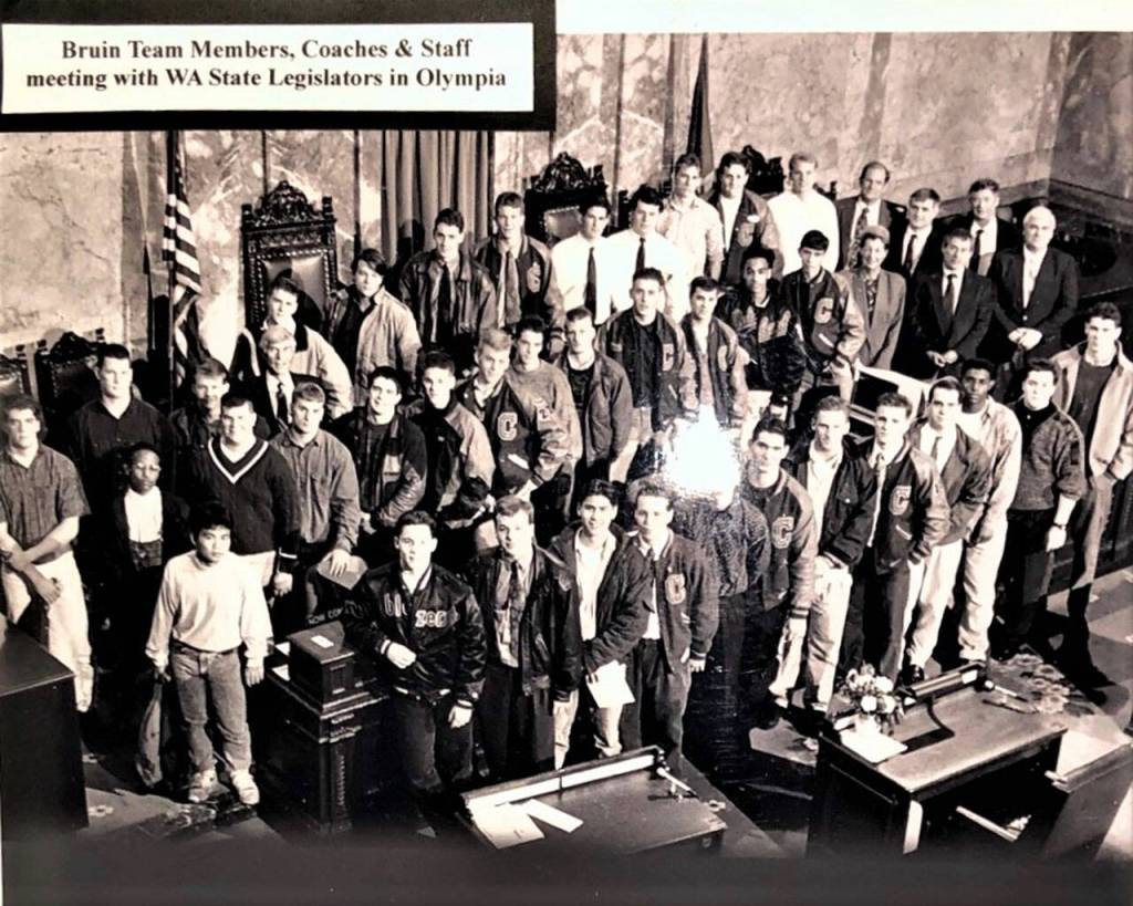 After winning the state title, the 1991 Cascade High School football team was invited to meet with Washington State legislators in Olympia. (Photo provided by the Snohomish County Sports Hall of Fame)
