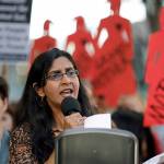 Seattle city councilmember Kshama Sawant speaks during a protest against family separation at the border and other immigration-related issues on Aug. 1, 2019, outside ICE headquarters in Seattle. (AP Photo/Ted S. Warren, File)