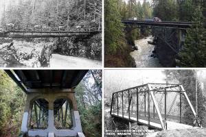 The Granite Falls Bridge is seen in the days of yore and today.