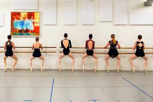 Dancers practice Thursday night at the The Dance School in Everett on December 9, 2021. The school will perform The Nutcracker on December 18 at at the Historic Everett Theatre after a two-year hiatus.  (Kevin Clark / The Herald)