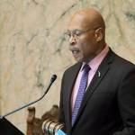 House Speaker Pro-tem Rep. John Lovick, D-Mill Creek, presides over the Washington House, Wednesday, Feb. 19, 2020, at the Capitol in Olympia, Wash. Lawmakers were busy throughout the day as Wednesday was the floor cutoff deadline for the 2020 legislative session. (AP Photo/Ted S. Warren)