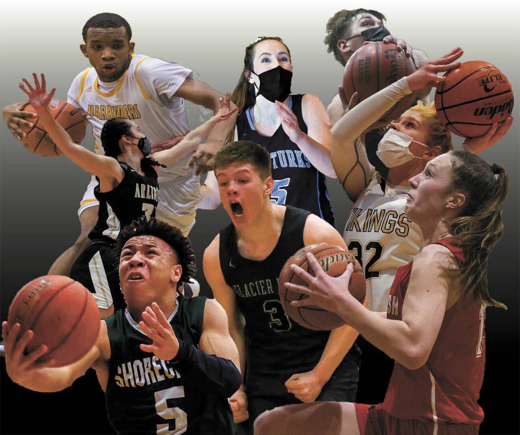 Top row (left-right): Mariner's Naser Motley, Sultan's Grace Trichler, Lakewood's Justice Taylor. Middle row (left-right): Arlington's Jenna Villa, Lake Stevens' Cori Wilcox. Bottom row (left-right): Shorecrest's Elijah Johnson, Glacier Peak's Bobby Siebers, Snohomish's Ella Gallatin. (Herald file photos)