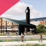 The Port of Everett selected LPC West, a private company, to develop the Millwright District on the waterfront. A focal point will be a workmans clocktower designed to resemble a smokestack and inspired by the Dey Time Register that mill workers used to punch in and out each day. (LPC West)