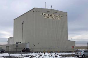 FILE - This Nov. 29, 2018, file photo, shows the exterior of the Transient Reactor Test Facility at Idaho National Laboratory about 50 miles west of Idaho Falls, Idaho. NASA and the nation's top federal nuclear research lab on Friday, Nov. 19, 2021, put out a request for proposals for a fission surface power system. NASA is collaborating with the U.S. Department of Energy's Idaho National Laboratory to establish a sun-independent power source for missions to the moon by the end of the decade. (AP Photo/Keith Riddler, File)