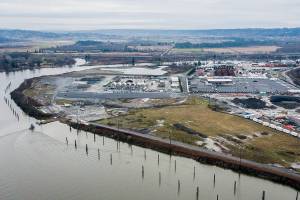 An overview of city-owned property along the Snohomish River, called the Everett Point Industrial Center (EPIC), on Monday, Dec. 20, 2021 in Everett. (Olivia Vanni / The Herald)
