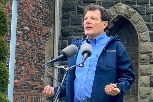 FILE - Former New York Times journalist Nicholas Kristof talks about his candidacy for governor of Oregon, Wednesday, Oct. 27, 2021, in Portland, Ore.  Elections officials in Oregon are seeking more information to determine whether Kristof meets the residency requirements to run for the office. (AP Photo/Sara Cline, File)