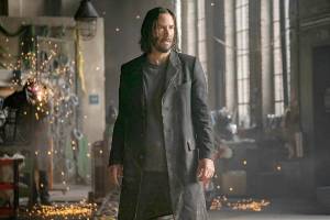 This image released by Warner Bros. Pictures shows Keanu Reeves in a scene from "The Matrix Resurrections." (Warner Bros. Pictures via AP)
