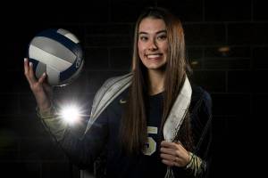 Emily Mekelburg, Arlington senior outside hitter,   is the . All-Area Volleyball Player of the Year. Mekelberg averaged 4.6 kills, 1.3 digs and 0.9 aces per set while helping lead the Eagles to a Wesco 3A/2A title and a sixth-place finish at the Class 3A state tournament.  (Kevin Clark / The Herald)