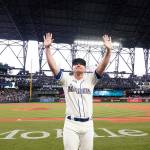 Seattle Mariners third baseman Kyle Seager waves to fans after a baseball game against the Los Angeles Angels Sunday, Oct. 3, 2021, in Seattle. The Angels won 7-3. (AP Photo/Elaine Thompson)