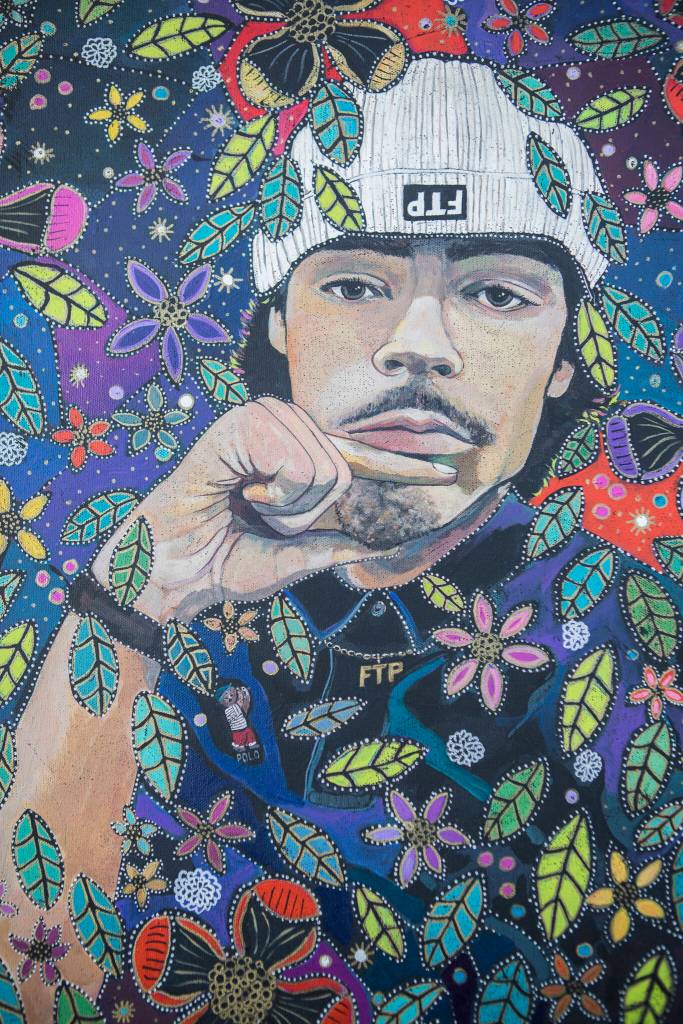 A painting of Andre Holfland by local artist PA Mathison on display in his familys home in Marysville. (Olivia Vanni / The Herald)