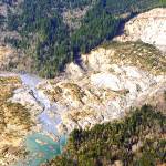 The massive mudslide that killed at least eight people and left dozens missing is shown in this aerial photo, Monday, March 24, 2014, near Arlington, Wash. The search for survivors grew Monday, raising fears that the death toll could climb far beyond the eight confirmed fatalities. (AP Photo/Ted S. Warren)