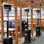 Streateries dot the streets of downtown Edmonds Wednesday afternoon on December 8, 2021. (Kevin Clark / The Herald)