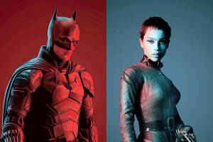 Robert Pattinson, left, is the Dark Knight, and Zoe Kravitz is Catwoman in the upcoming “The Batman.” (Sony Pictures/TNS)