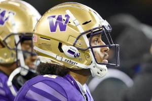 Washington defensive back Kyler Gordon on the sideline against Oregon State during an NCAA college football game, Saturday, Nov. 14, 2020, in Seattle. (AP Photo/Ted S. Warren)