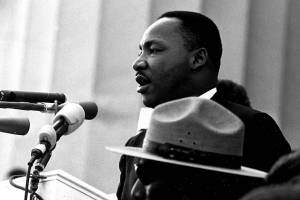 Martin Luther King Jr. giving his "I Have a Dream" speech during the March on Washington in Washington, D.C., on 28 August 1963. (National Archives)